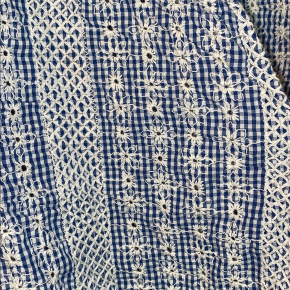 Zara Crochet Daisy Blue & White Gingham Rattan Belted Mini Dress - Picture 9 of 12